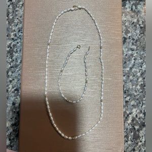 Vintage 14k Gold Bead Rice Pearl Necklace 18" with matching bracelet